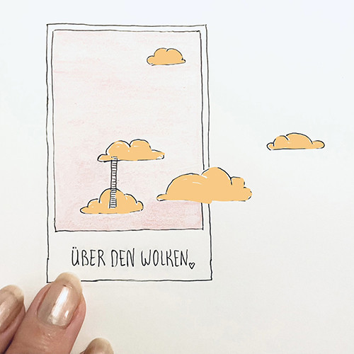 Moodbild des Tages - orange Wolken mit einer verbindenden Leiter und dem Text